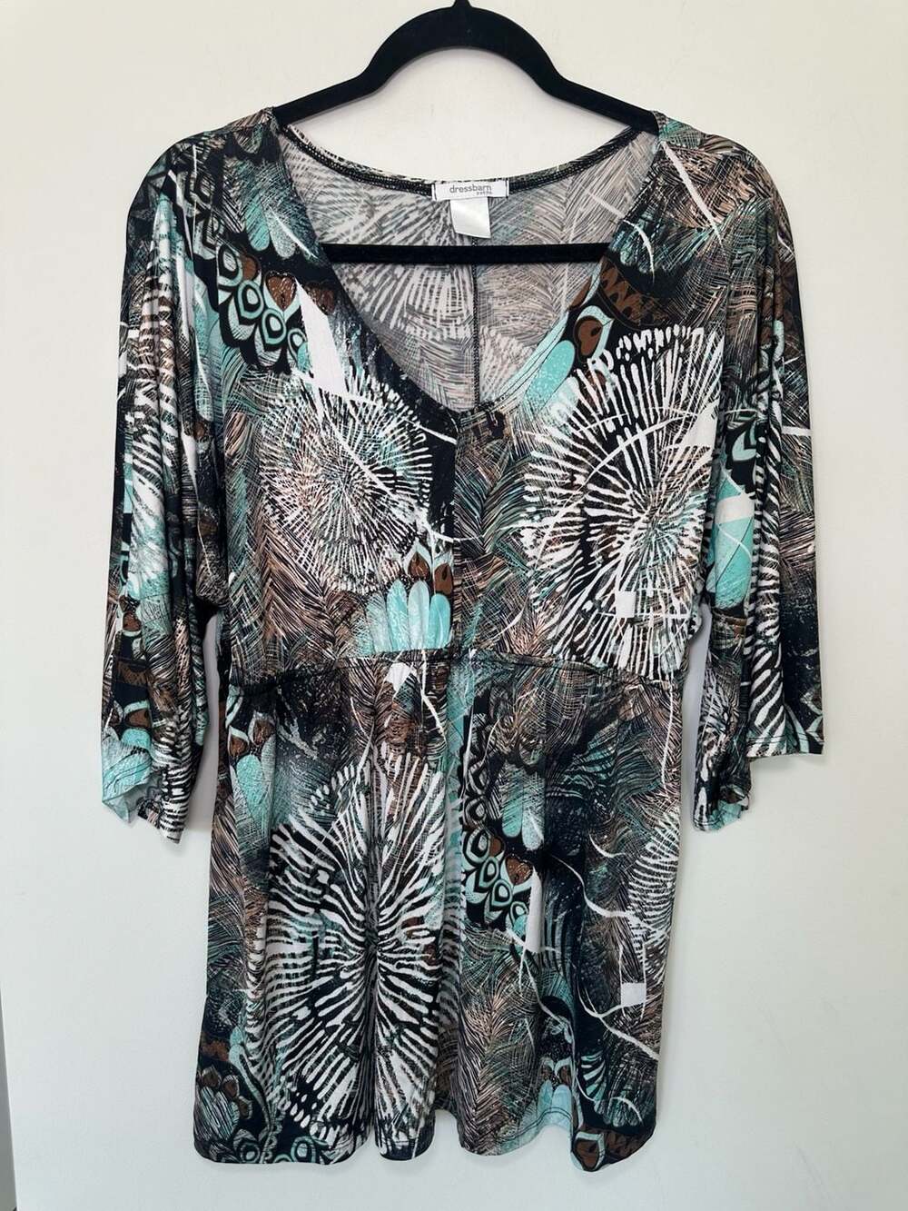 Dressbarn Petite Blouse Top Petite Petites Abstract Print V-Neck